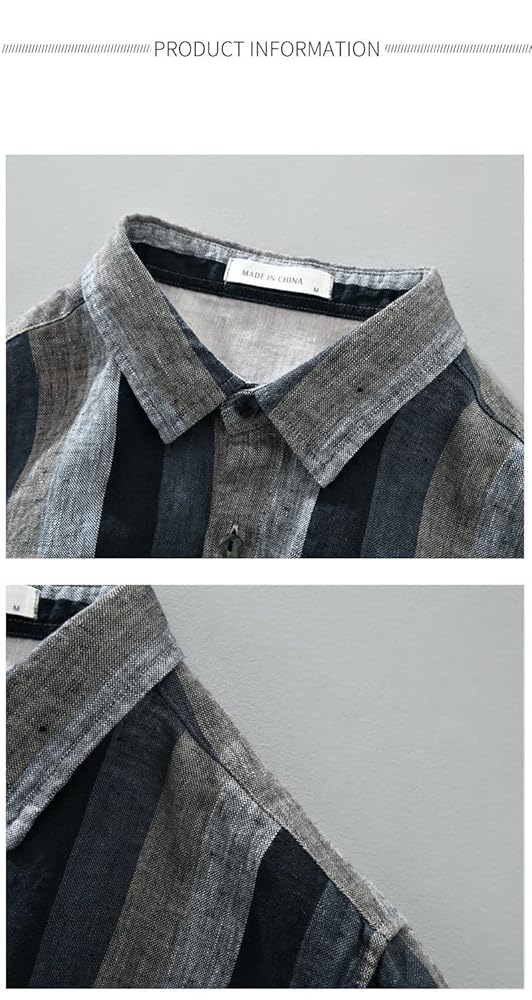 トップス 80s I.S. Linen Patchwork Shirt Men Linen Shirts Japan Style Vintage Yarn-Dyed Stripe